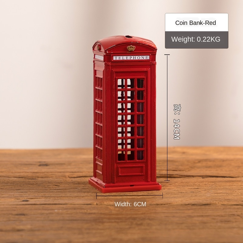 London phone booth coin bank piggy bank piggy bank red metal phone booth box WY606: Default Title