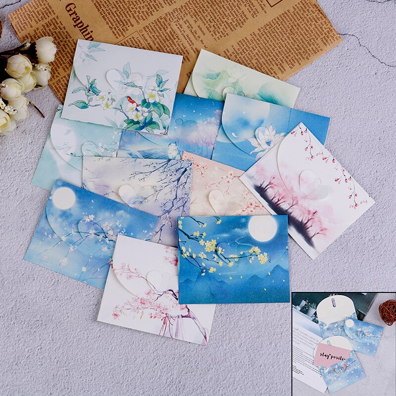 10 juegos de Sobres de papel con flores estilo chino clásico para cartas, papelería creativa, tarjetas postales de papel, tarjetas de papel, álbumes de recortes