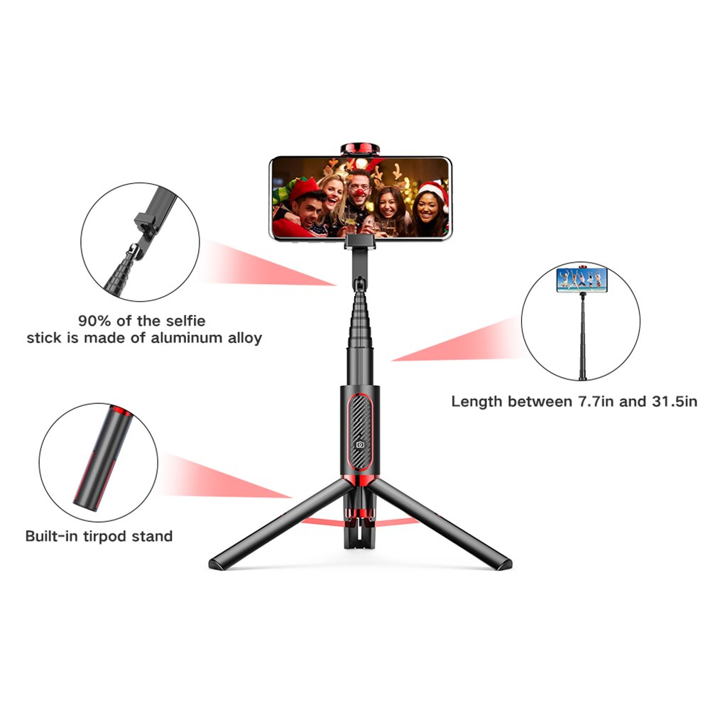 Selfie Stick Tripod - 80cm Extendable - Bluetooth Remote - for iPhone & Android Smartphones