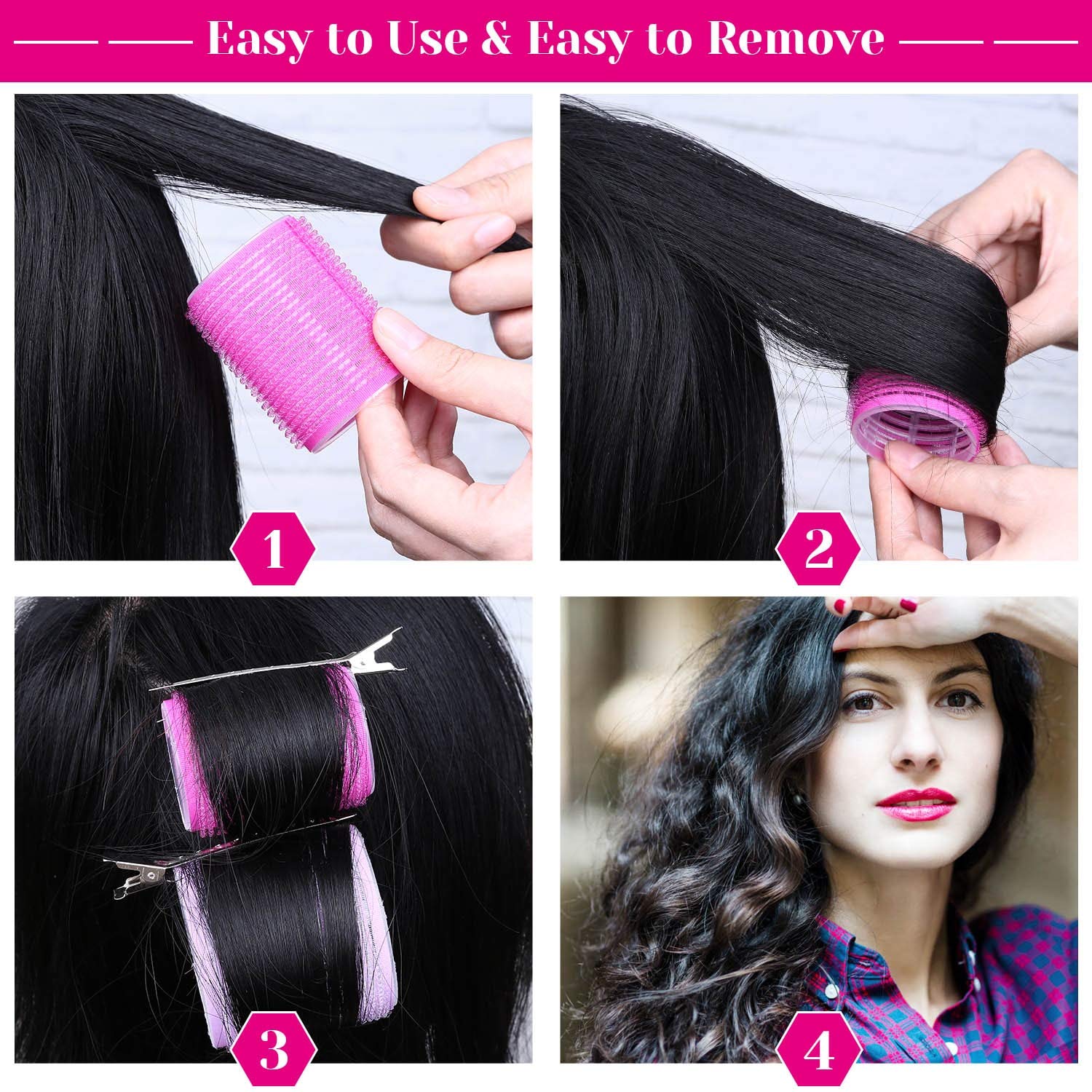 Rulos para el cabello con pinzas de Metal para el cabello, rizadores de peluquería con autoagarre, juegos de rizadores de pelo, DIY, uso doméstico, salón de varios tamaños, paquete de 24 unidades