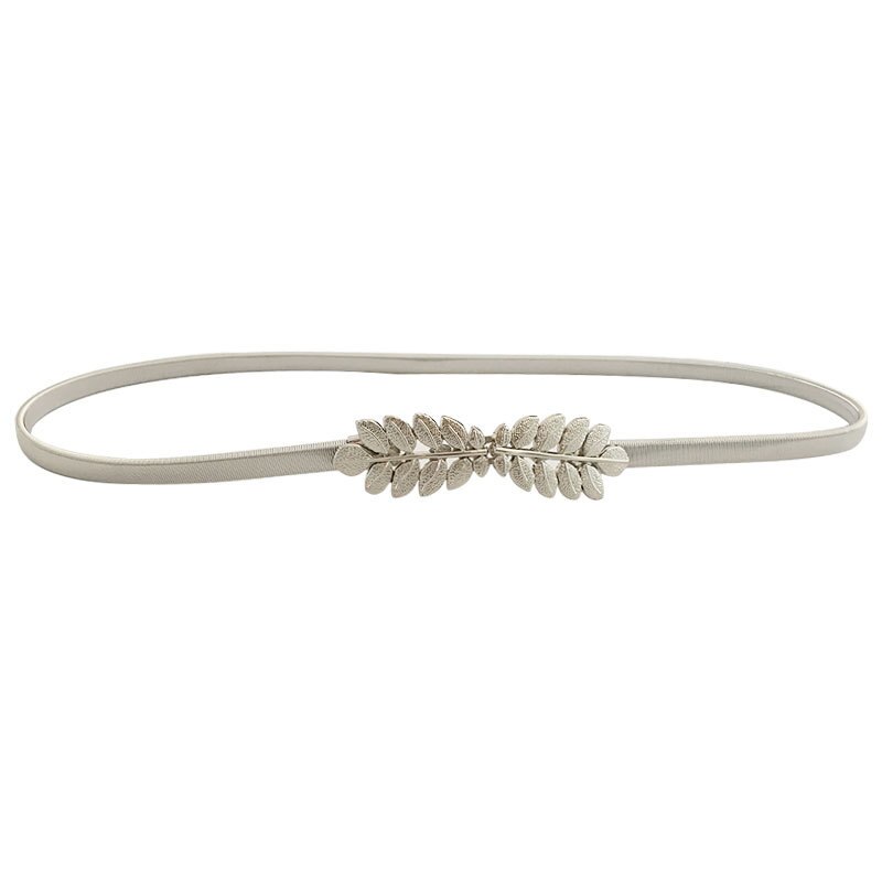 Cinturón elástico de metal para mujer con forma de flor y hoja, Cinturón fino con forma de flor y hojas, para boda: Style 9 silver