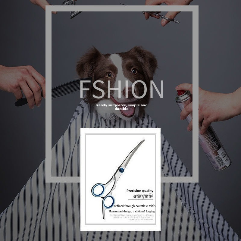 6 Inch Stainless Steel Pet Grooming Shears Curved Thinning Scissors Kit for Dog Cat Hair Cutting Home Use