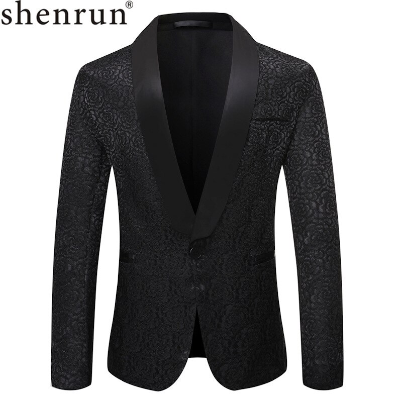Shenrun – veste Jacquard noire et blanche pour homme, style Business décontracté, châle, veste de smoking à revers, costume de chanteur et hôte de scène