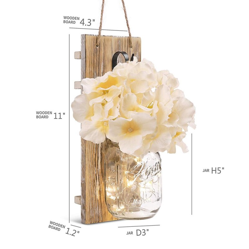 LED licht muur decoratie mason kan licht fairy guirlande antieke wandlamp kandelaar nep bloem muur decoratie (1 stuk)