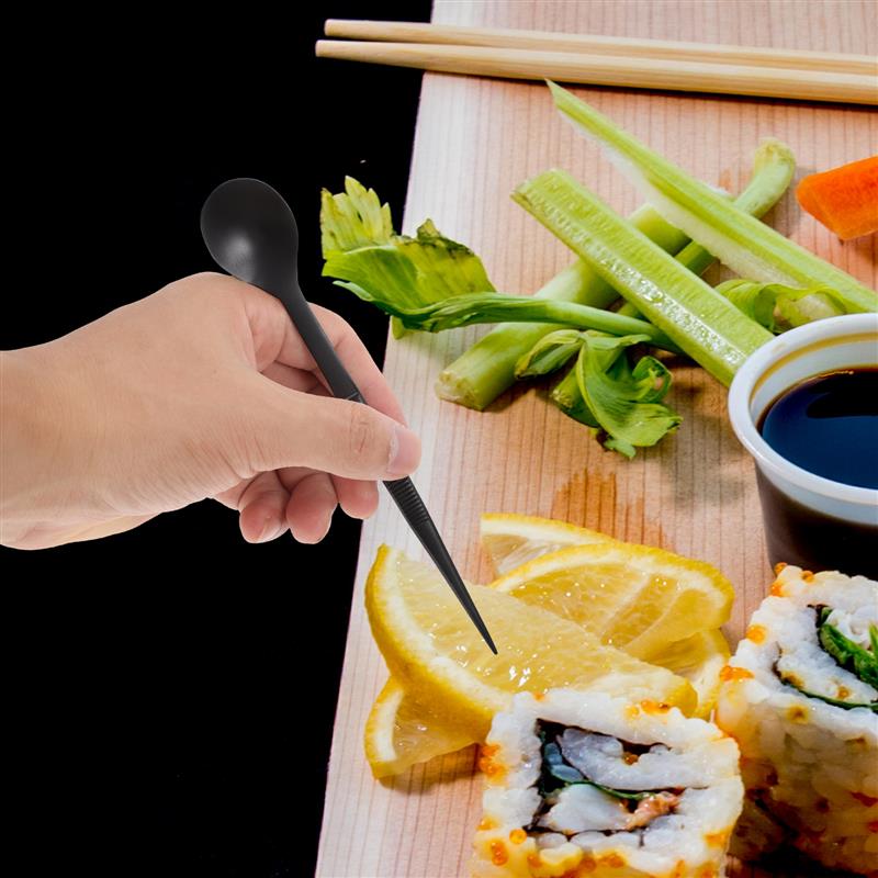 Multifunktionellt köksredskap 2 i 1 matredskap bärbar sked och ätpinne bestick i rostfritt stål metallsked ätpinne