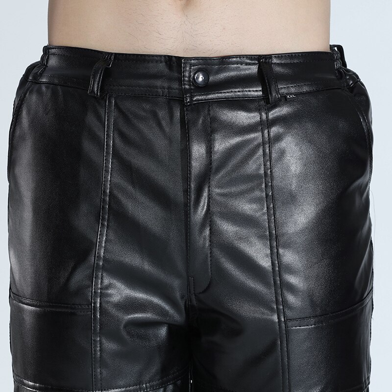 Thoshine skinnbyxor herr långbyxor casual man pu skinnbyxor med fleece varma höst vinterkläder
