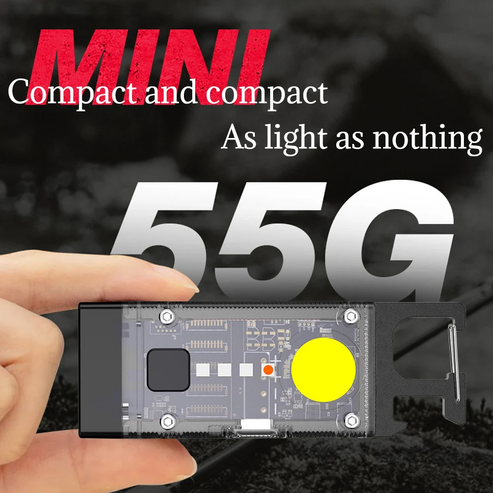 Mini lampe de poche LED solaire EDC, torche porte-clés multifonctionnelle portable, lanterne de camping COB aste par USB avec magnétique de bain