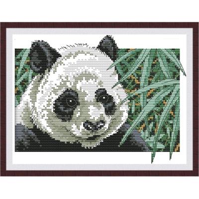 Söt panda djurmönster korsstygn set handarbete broderi kit vit canvas bomull broderi gör-det-själv heminredning målning: Röd / 14ct tryckta