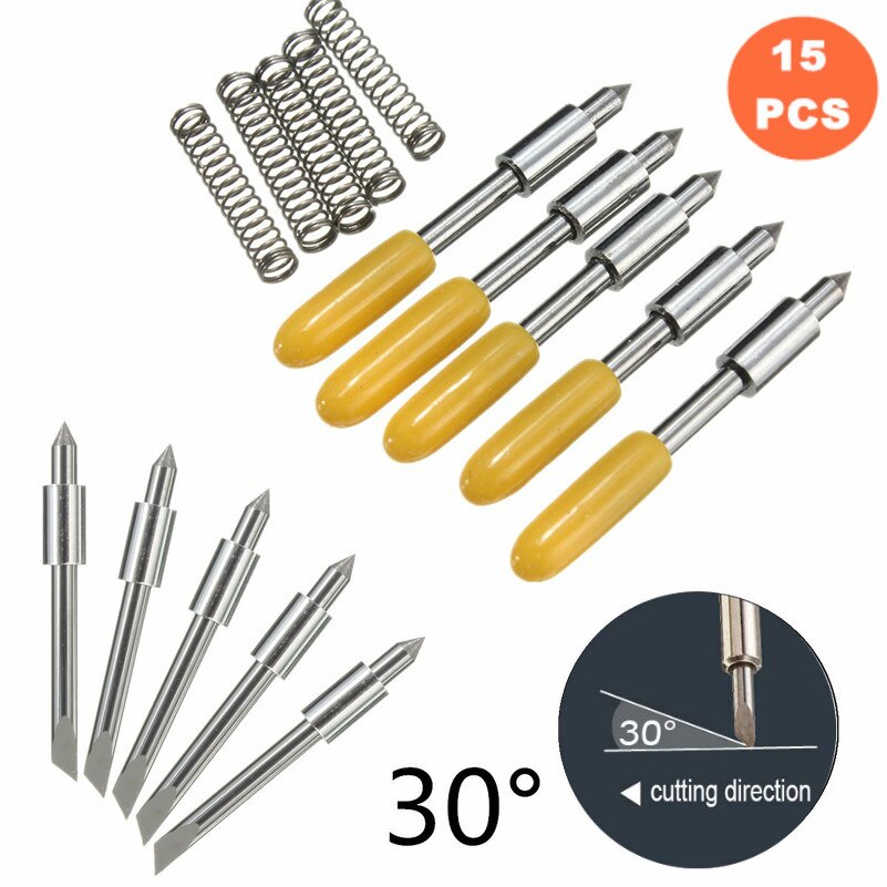KZTech 15PCS 30 45 60 Degree Vinyl Cutter Blade for Graphtec CB15 CB09 Silhouette Cameo Craftrobo Blades CB15U Cricut CB09U: CB15 30degree