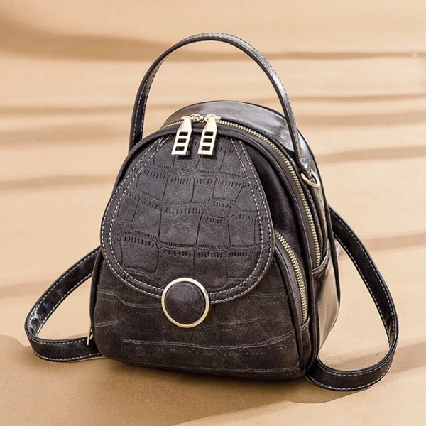 Mochila de couro pu de ombro feminina, multifunção, pequena, para escola, para adolescentes: Gray