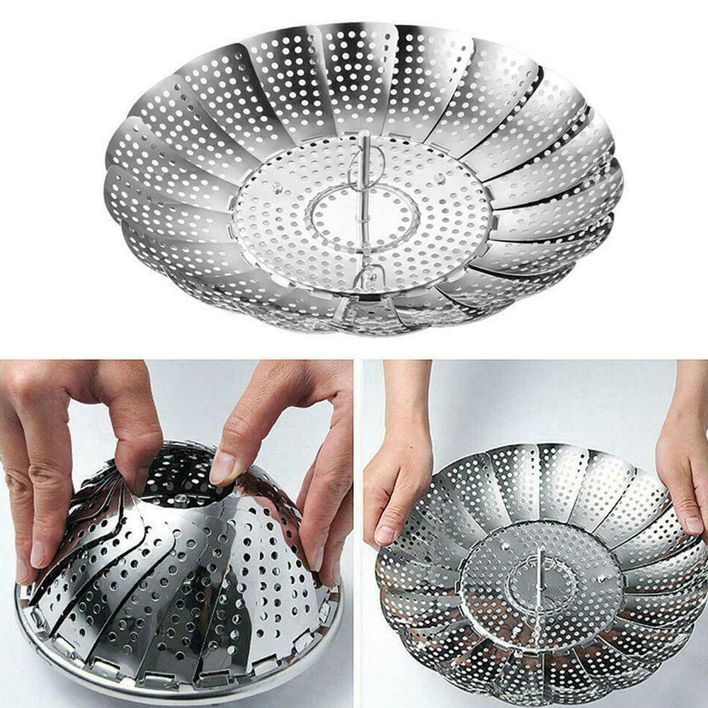 Vaporera plegable de acero inoxidable para verduras, frutas, alimentos, cesta, rejilla de vapor, utensilios de cocina para cocinar al vapor