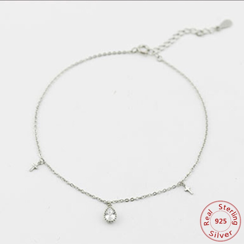 Simple Cross Charm 925 Sterling Silver Anklet For Women Foot Chain Ankle Bracelets Summer Jewelry