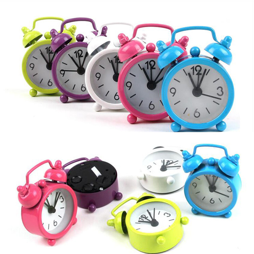 Mini Cute Portable Cartoon Alarm Clock Round Number Double Bell Desk Table Digital Clock Home Decor Travel Clock LovelyO19