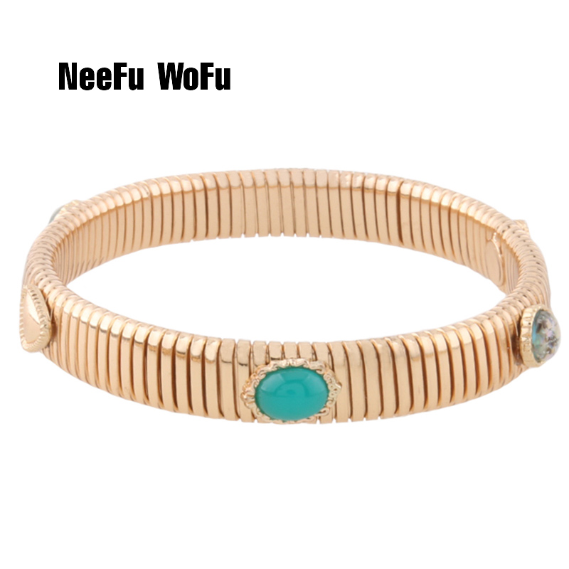 Braccialetti a catena a molla alla moda di moda braccialetti di marca in rame argentato donna manuale a gradiente aperto per regalo di gioielli con ciondoli nazionali: green
