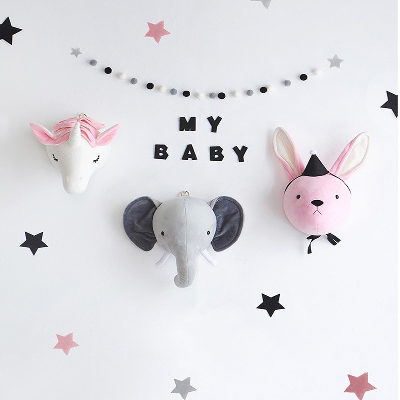 Tête d'animal décoration murale jouets en peluche peluche licorne cerf éléphant têtes tenture murale enfants chambre décoration bébé pépinière décor