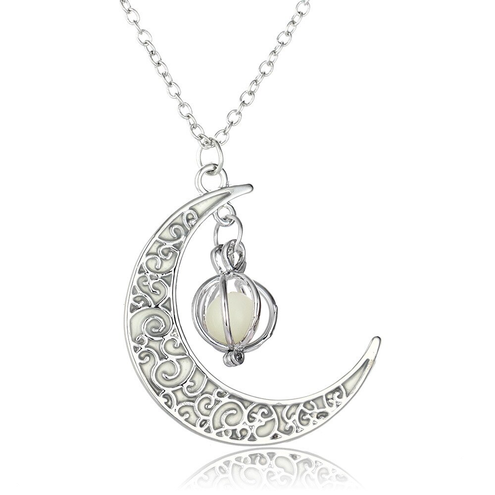 personnalité créative femmes lumineux lune citrouille collier pendentif charme bijoux pour Halloween brillant pierre