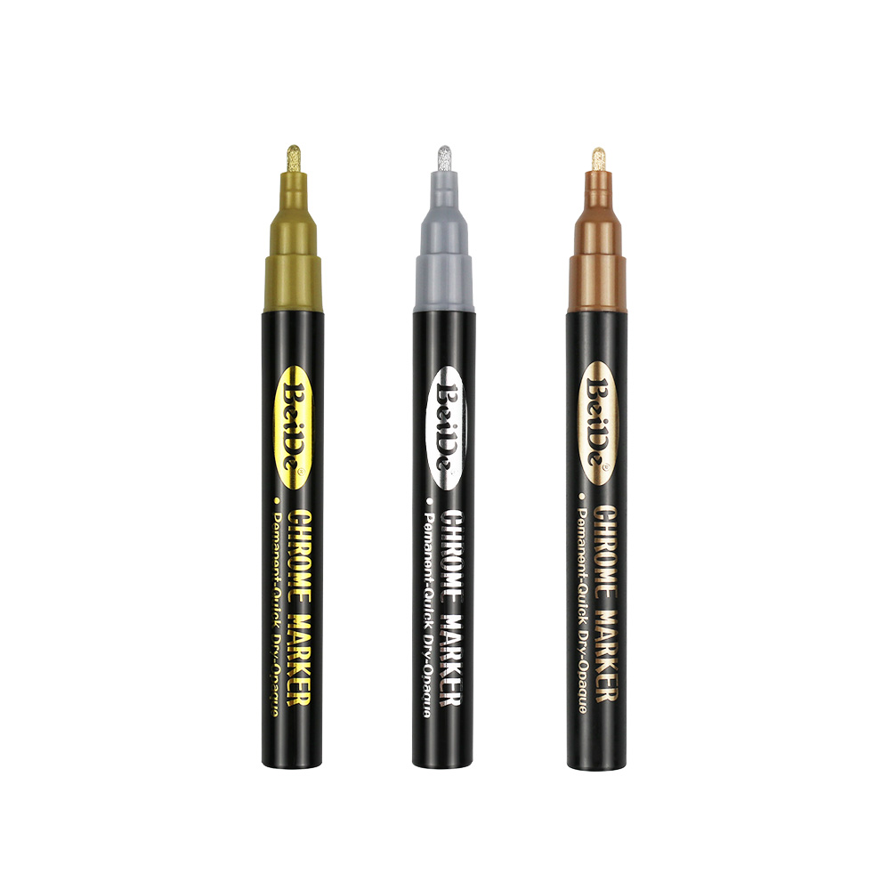 1 pennarello cromato a specchio, penna per vernice riflettente permanente in rame, oro, nastro, per pittura fai da te in vetro modello metallo: Metallico