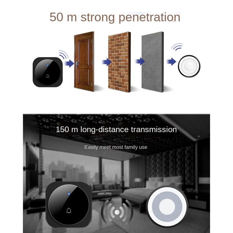 Touch Wireless Doorbell Home Pager Doorbell Smart Music Dingdong Waterproof EU Plug