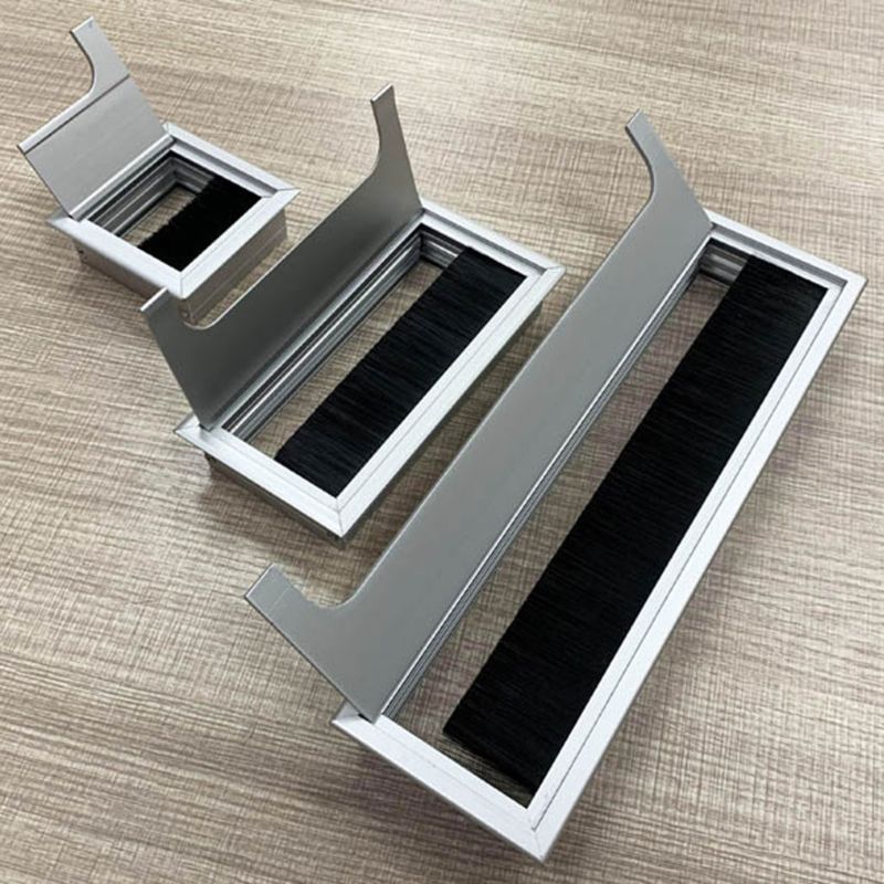 Hardware de oficina negro mate Cable rectangular ojal aluminio cuadrado Pasacables de mesa con varios tamaños