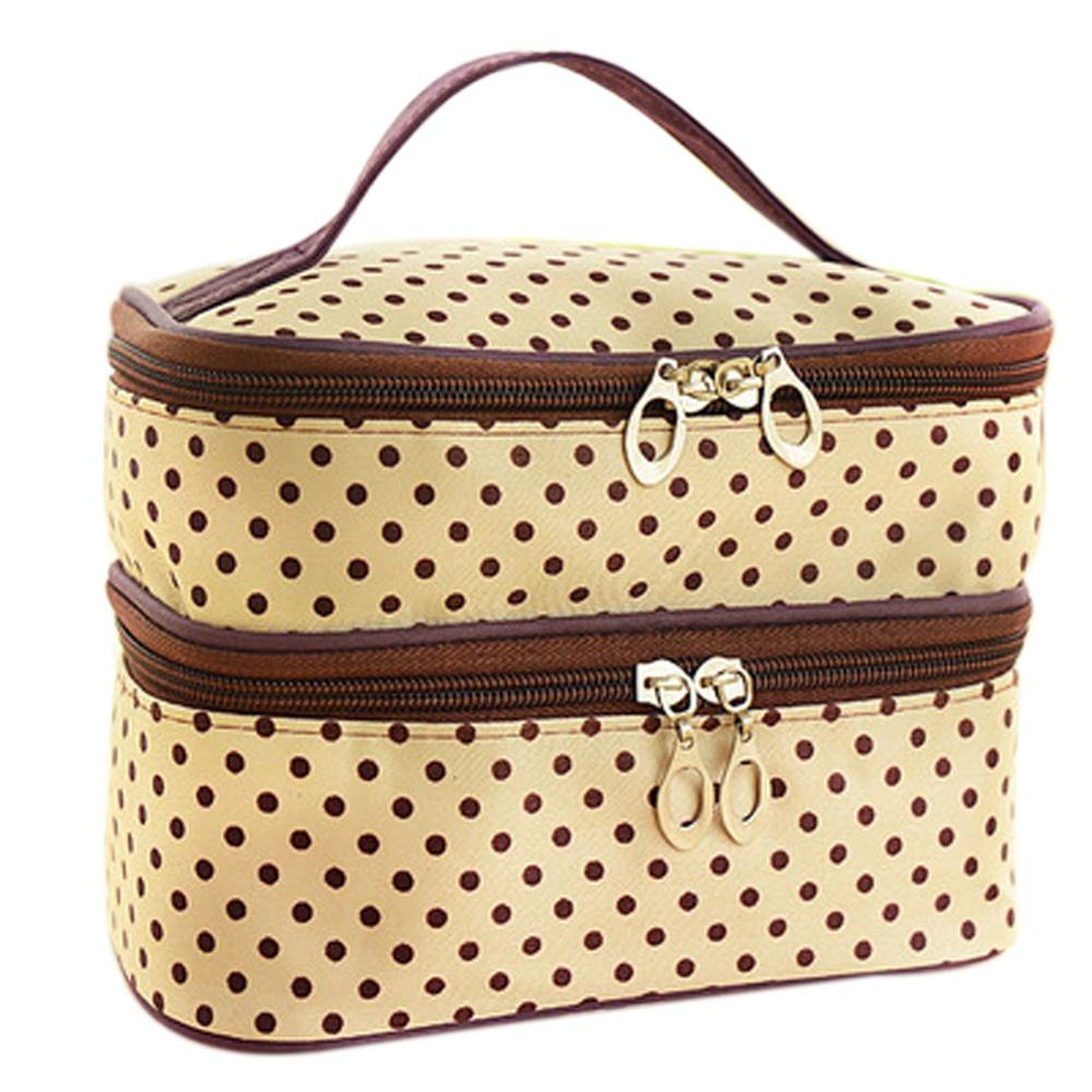 Trousse de toilette voyage necessaires toilette Necessaire pour femmes maquillage maquillage cosmétique sac organisateur trousse de beauté pochette Vanity brosse: Beige