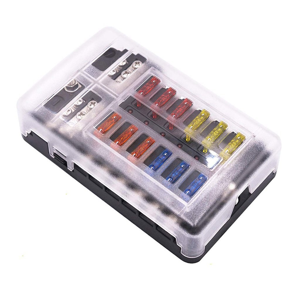 Fuse Box Blade Fuse Block Holder Screw Nut Terminal Independent Positive Negative Pole LED Indicator Fuse Box