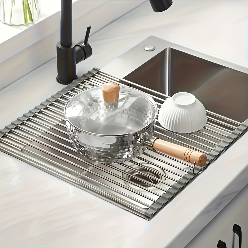 Égouttoir à vaisselle enroulable, égouttoir à vaisselle de cuisine, étendoir à évier en acier inoxydable, égouttoir à vaisselle pliable