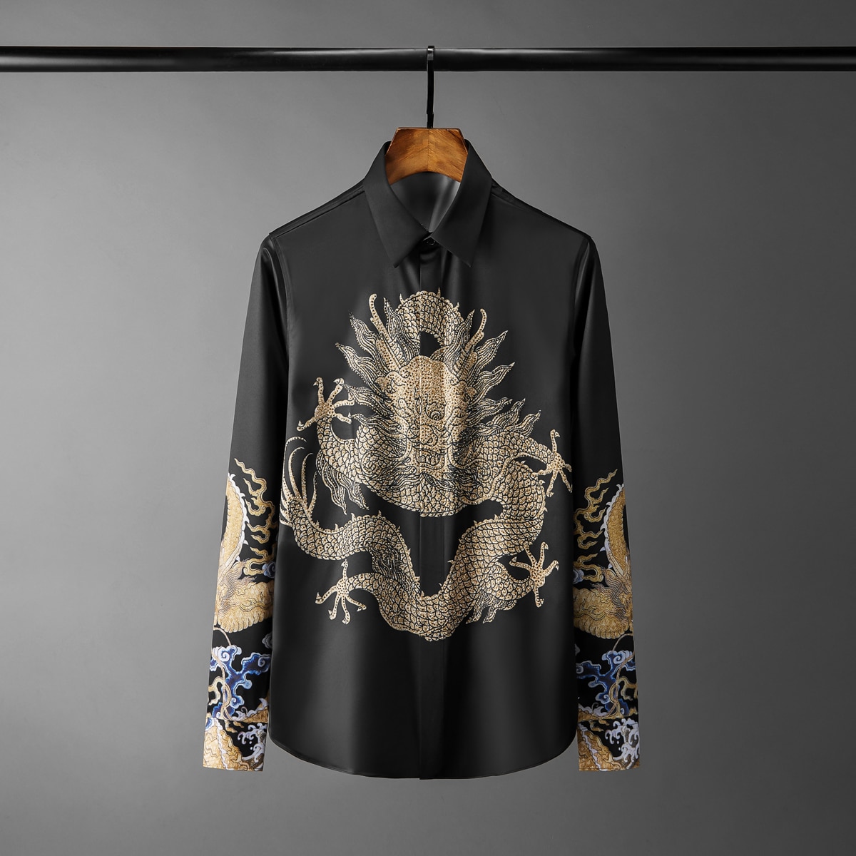 Minglu Zwart Heren Shirts Luxe China Dragon Gedrukt Lange Mouw Heren Dress Shirts Plus Size 4xl Slim Fit Diamond Man shirts