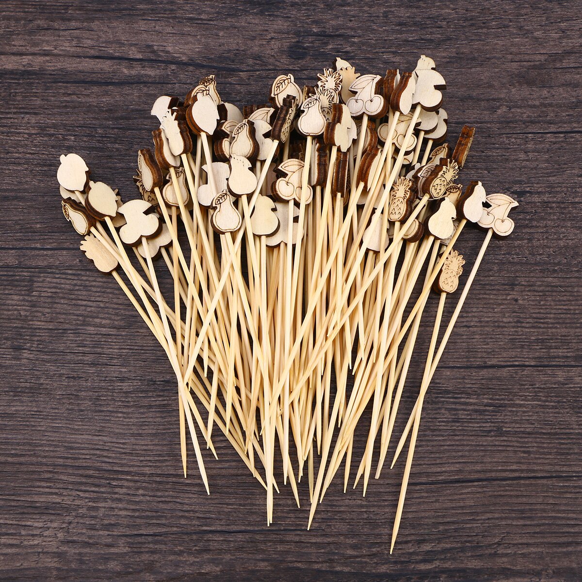 100pcs Food Picks Cocktail Fruit Appetizer Drink Picks Sticks Disposable Wood Toothpicks Party Supplies 12cm (Assorted Fruit)