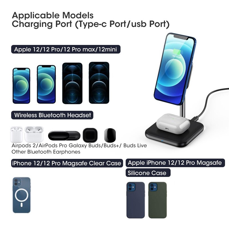 15W Magnetische Drahtlose Schnelle Ladegeräte Halfter für iPhone 12 13 Profi 2 in 1 Drahtlose Ladegerät Telefon Kopfhörer Uhr Ladung Niedrige Sitz