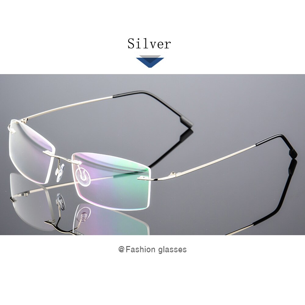 Optical Glasses Frame Men Women Rimless Titanium Eyewear Blue Light Blocking Glasses Square Eyeglasses Trending Products: Silver