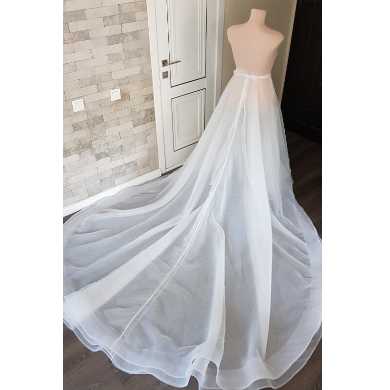 Organza Hochzeit Überrock Braut Trennt Rock Abnehmbare Hochzeit Zug Lange Tailing 3 Schichten Für Elegante Braut Zubehör: WHITE / S