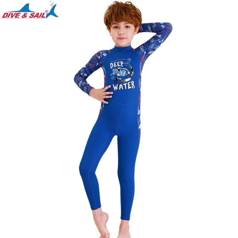 Unisex Children Kids Diving Wetsuit Boys Girls Long Sleeve Jumpsuit Breathable Underwater Surfing Wetsuit One-piece Swimwear: Blue / S