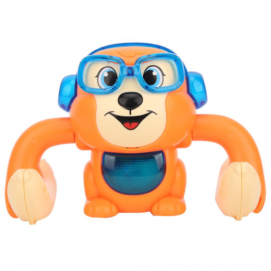Electric Flipping Monkey Electronic Pets Voice Control Cartoon Rolling Banana Monkey with Light Music Touches Control Monkey Toy: Orange