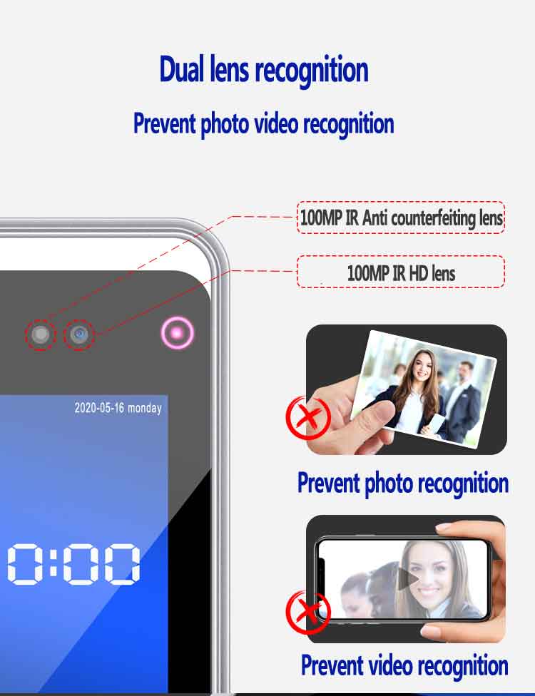 Tcp dynamisk ansigtsgenkendelse adgangskontrol 1.0mp hd kamera synligt lys genkendelse anti foto- og videogenkendelse