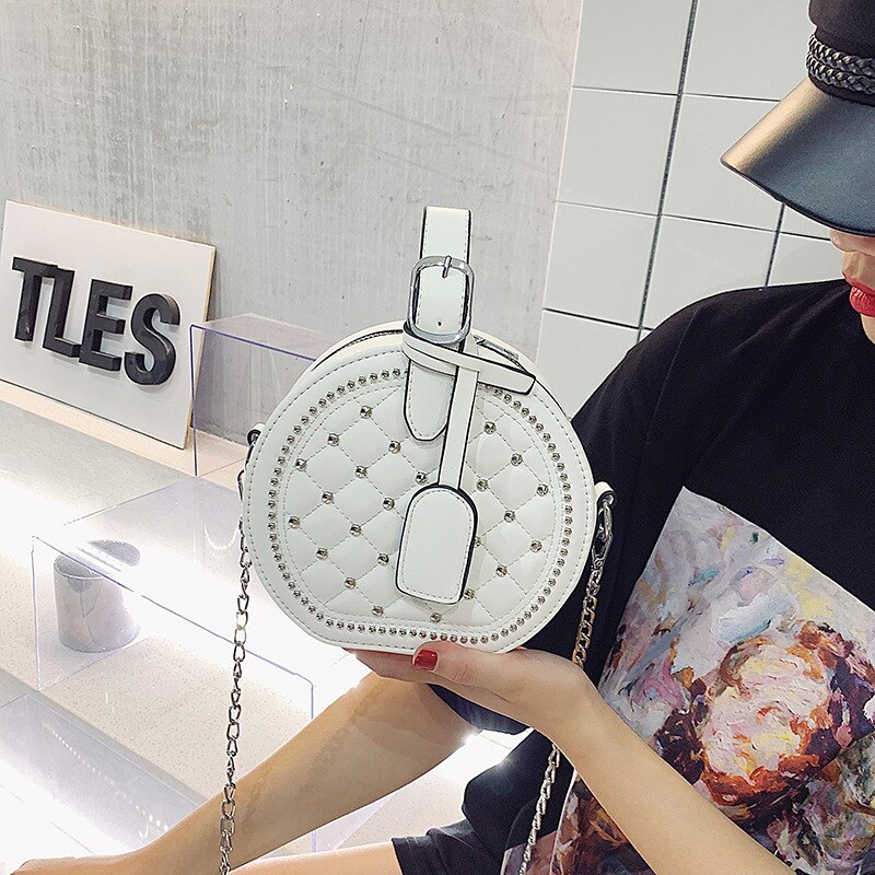 Marka małe gnida okrągłe torebki damskie wysokiej jakości PU skóra Lingge torba ładna dziewczyna na ramię posłaniec kobiet torba worek Bolsa