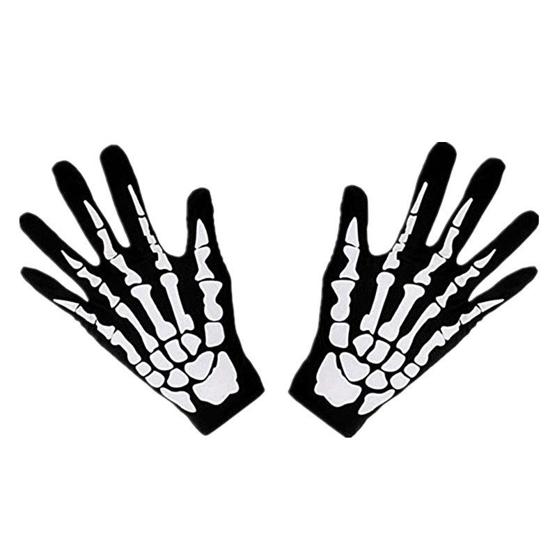 Guantes de esqueleto blanco para Halloween y máscara facial de calavera para adultos, disfraz de terror, , fantasma aterrador, suministros de disfraces para Cosplay: Blanco