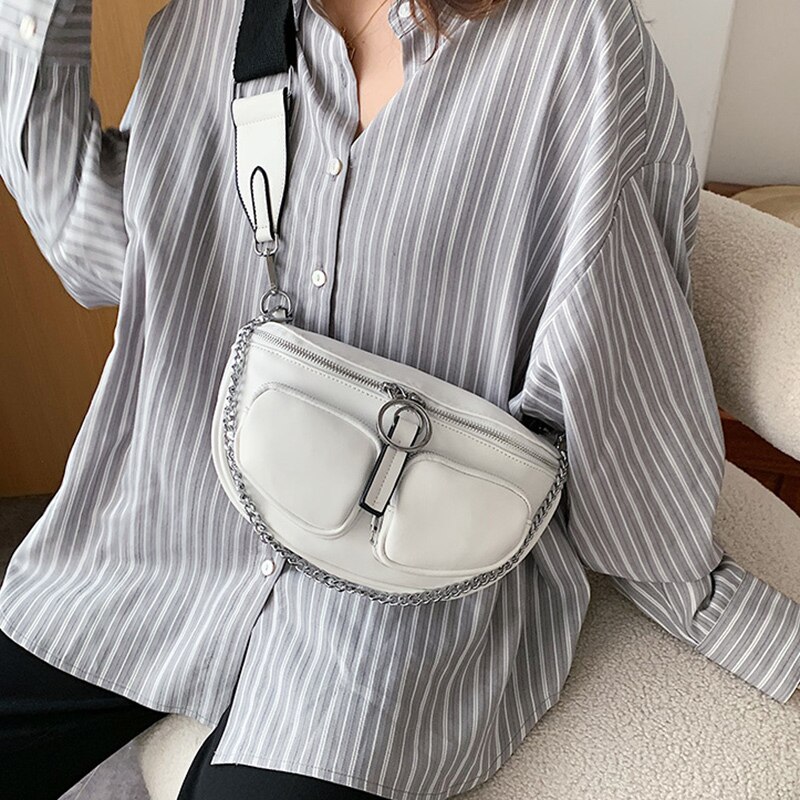 Casual Donne Sacchetto Della Sella Del Sacchetto 2020 Nuove Catene Sacchetto di Spalla della signora A Banda Larga Cross body Bag Femminile Colpo di Strada Marea ragazza Sacchetto Bianco