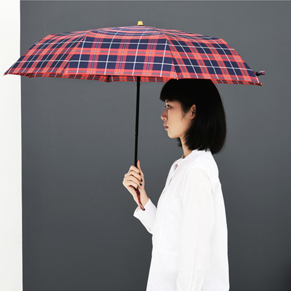 Scottish Plaid Umbrella Rain Women Bamboo Long Handle Umbrellas Windproof 8 K Stick Golf Umbrella Folding 190T Pongee Paraguas