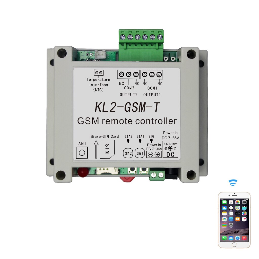 GSM Two Relay Output Remote Controller Switch Access Controller KL2-GSM With NTC Temperature Sensor For Water Electric Heating