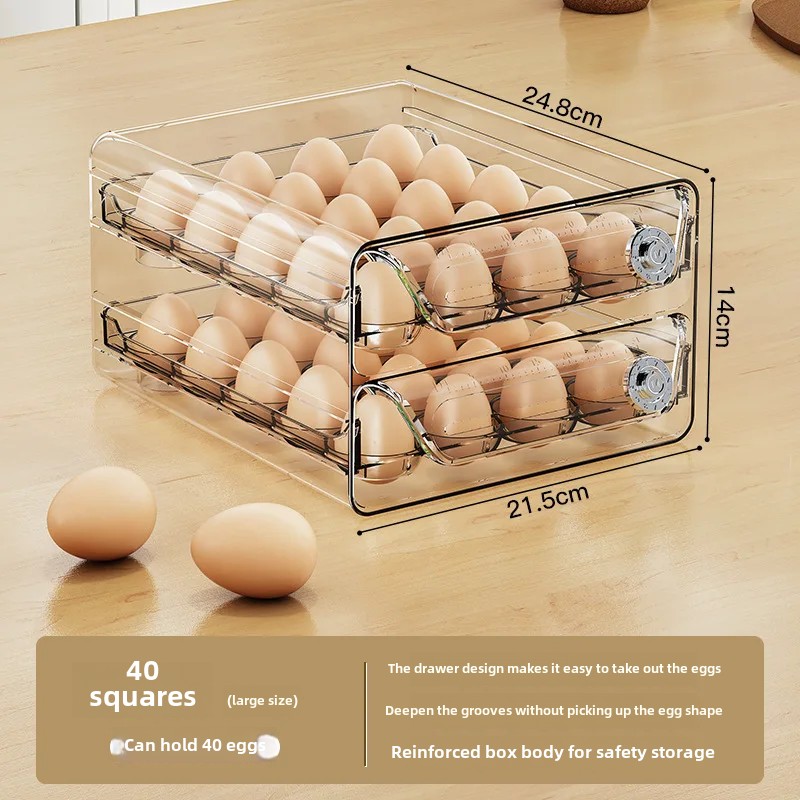 Kitchen Fridge Drawer Style Egg Tray Double Layer Egg Storage Box Timer Egg Box Freshness Preservation Container Home Goods