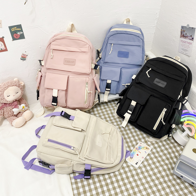Dame ryggsekk trendy nylon vanntett anti-tyveri skolesekk for jenter skole ryggsekk med mange lommer