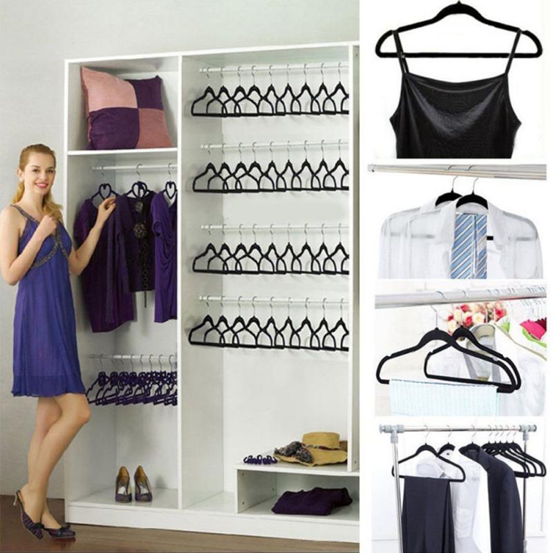 Colgador de abrigos antideslizante, ganchos de ropa de terciopelo para chaquetas, pantalones y perchas de ropa, gancho para abrigos, organizador, 44x23cm, 50 Uds.