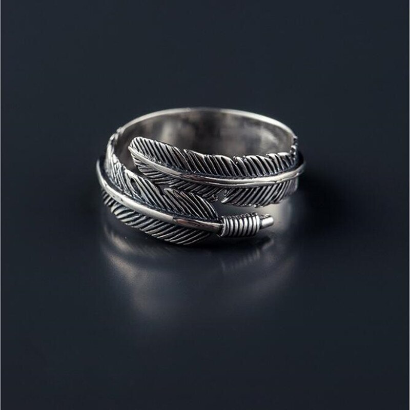 Vintage  s925 sterling zilveren ringen met verstelbare opening, koreaanse verenbladringen voor dames of heren, statement antieke ring