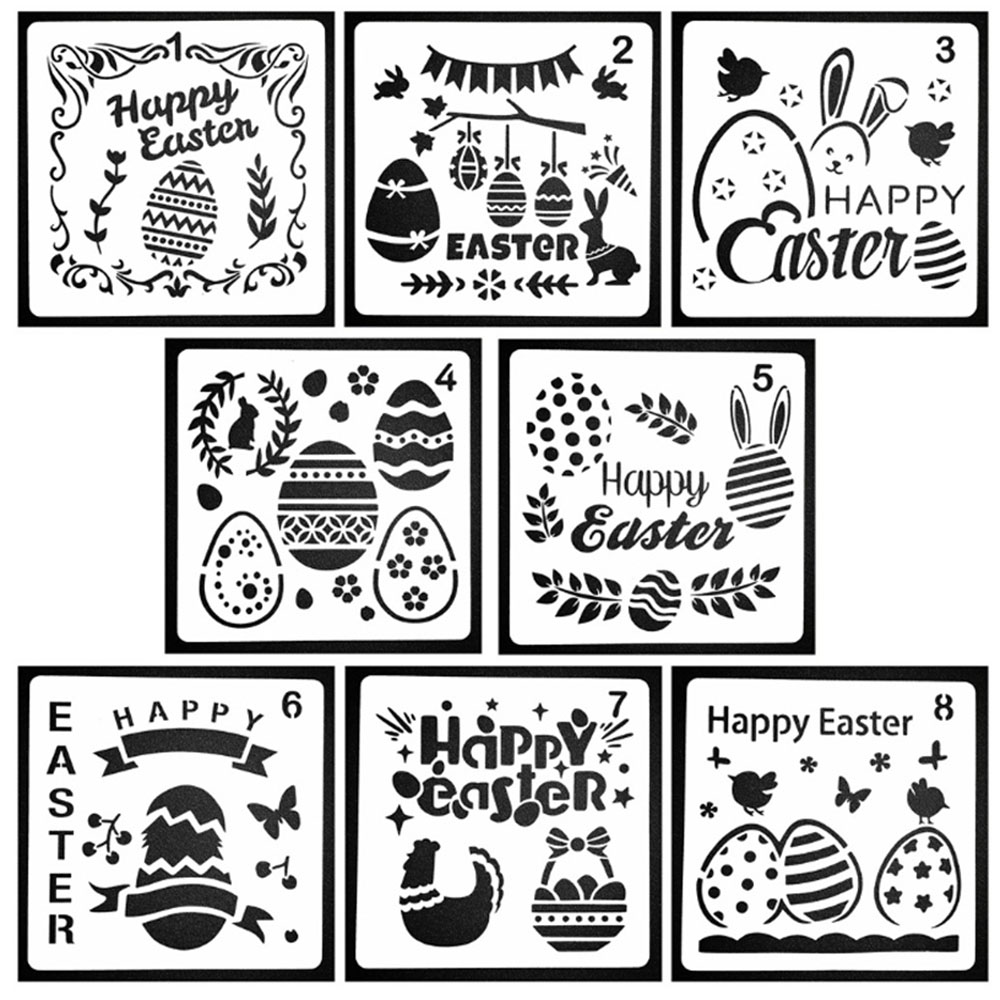 1Set Easter Stencils Happy Easter Skeleton Sketchpad Patterns Painting Template Decorative Reusable for Kids