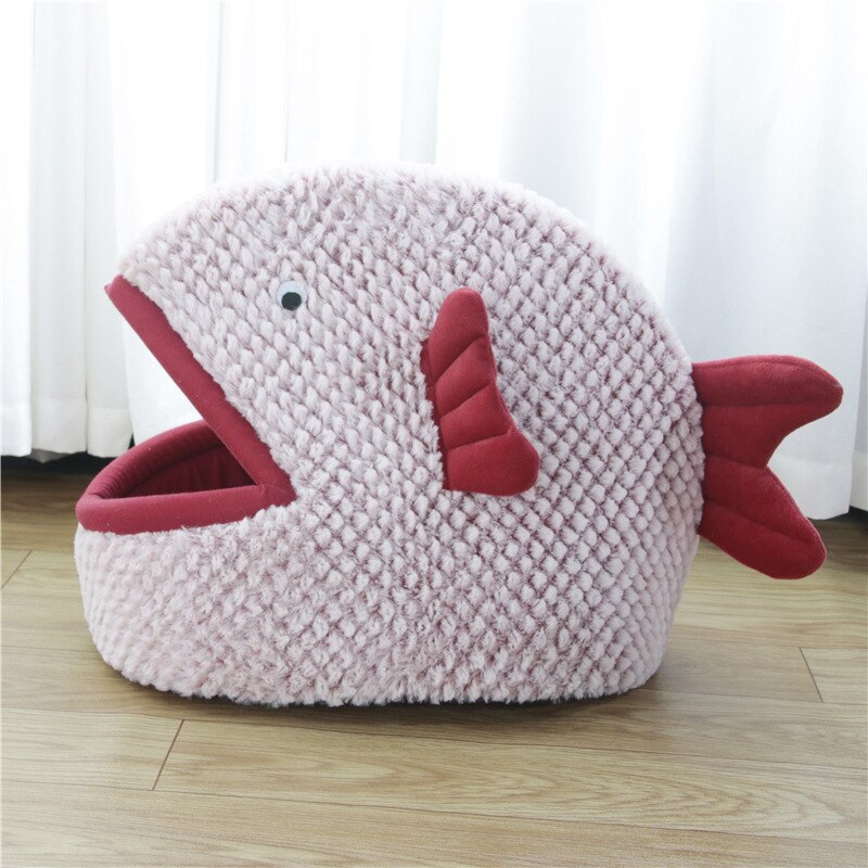 Cat Cave Bed Fish Shape cat sleeping bed Top Foldable House Indoor Kitten Puppy Cave House Sleeping for Cats