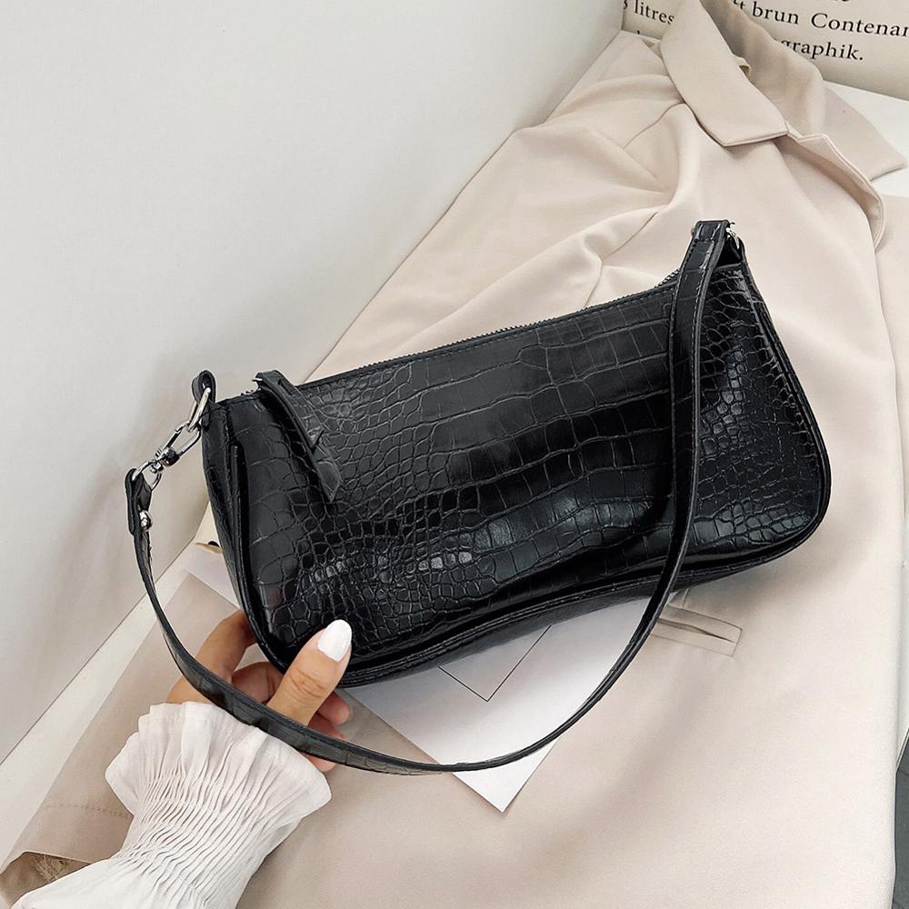 retro Alligator aufbringen Frauen schulter Handtaschen Sack PU Leder Straße lässig Solide Reißverschluss Schulter Taschen Bolsa Mujer Totes: schwarz