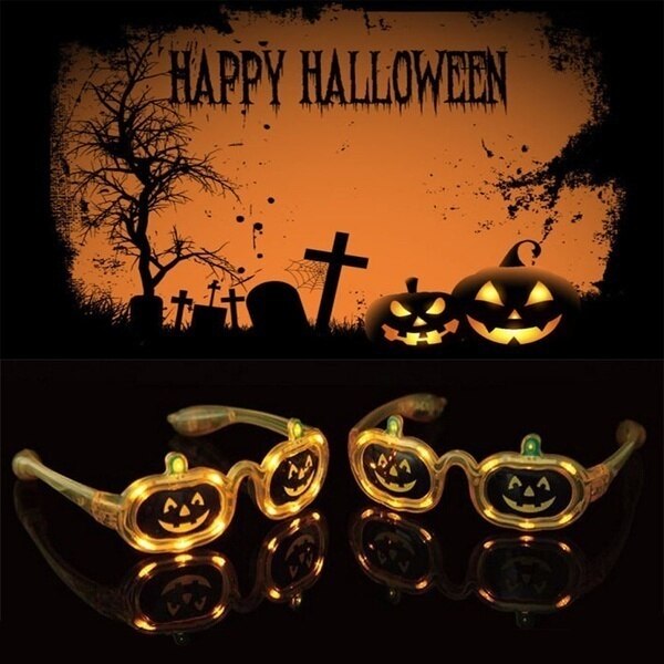 Orange tegneserie græskar led halloween maske briller dekoration glød blinkende briller lysende smiley græskar briller