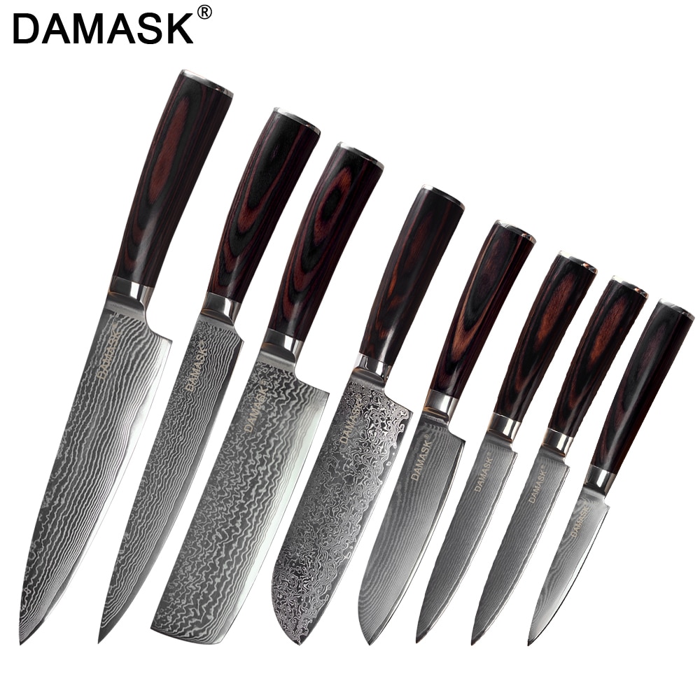 DAMASK Santoku Damascus Steel Knife High Hardness G10 Color Wood Handle Japan Kitchen Knives Meat Cleaver Slicing Chef Knives