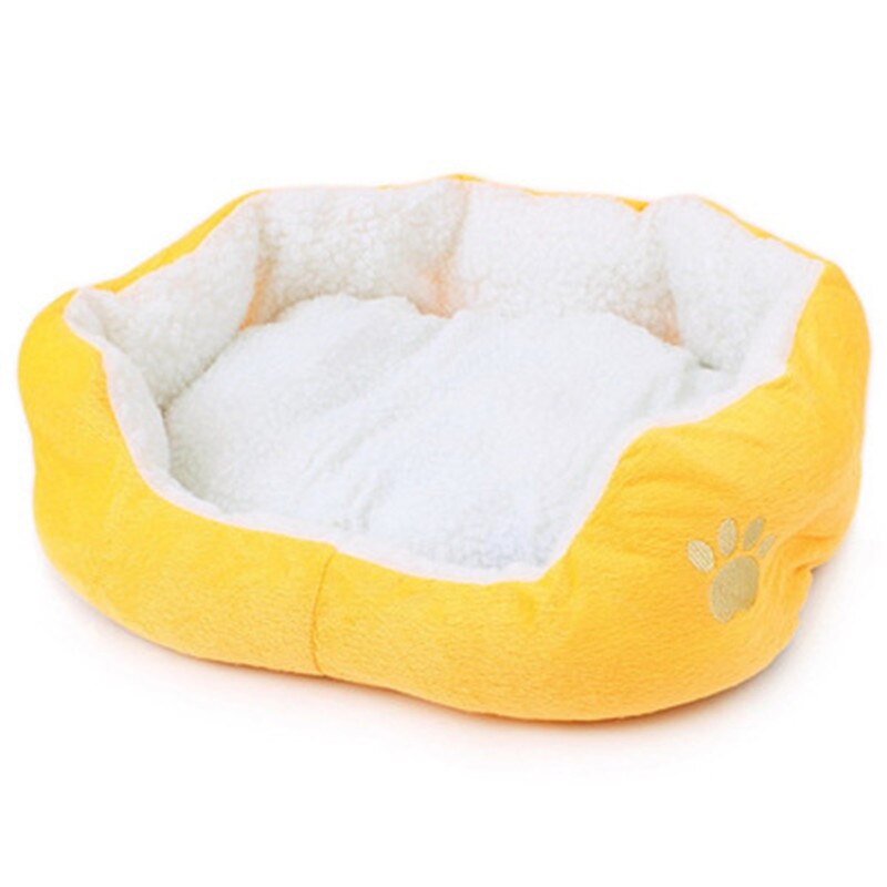 Hundsängar för små medelstora hundar varm fleece hundsäng rund husdjursstol kudde hundar katt vinter hund kennel valpmatta husdjurssäng: Gul / 60 x 50cm