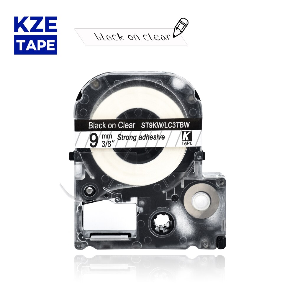 9mm 1pcs Multicolor SS9KW SC9YW SC9RW SD9K ST9KW Label Tapes for Epson Label Printer for KingJim label maker LW-300 LW400: black on clear